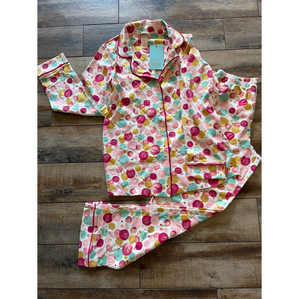 NWT BEDHEAD SPARKLING BUBBLES  LONG SLEEVE LONG PANT COTTON KNIT PAJAMAS‎ SIZE S